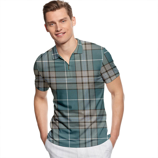 Hebridean Granite Weathered Tartan Classic Lapel Zip Short Sleeve Polo