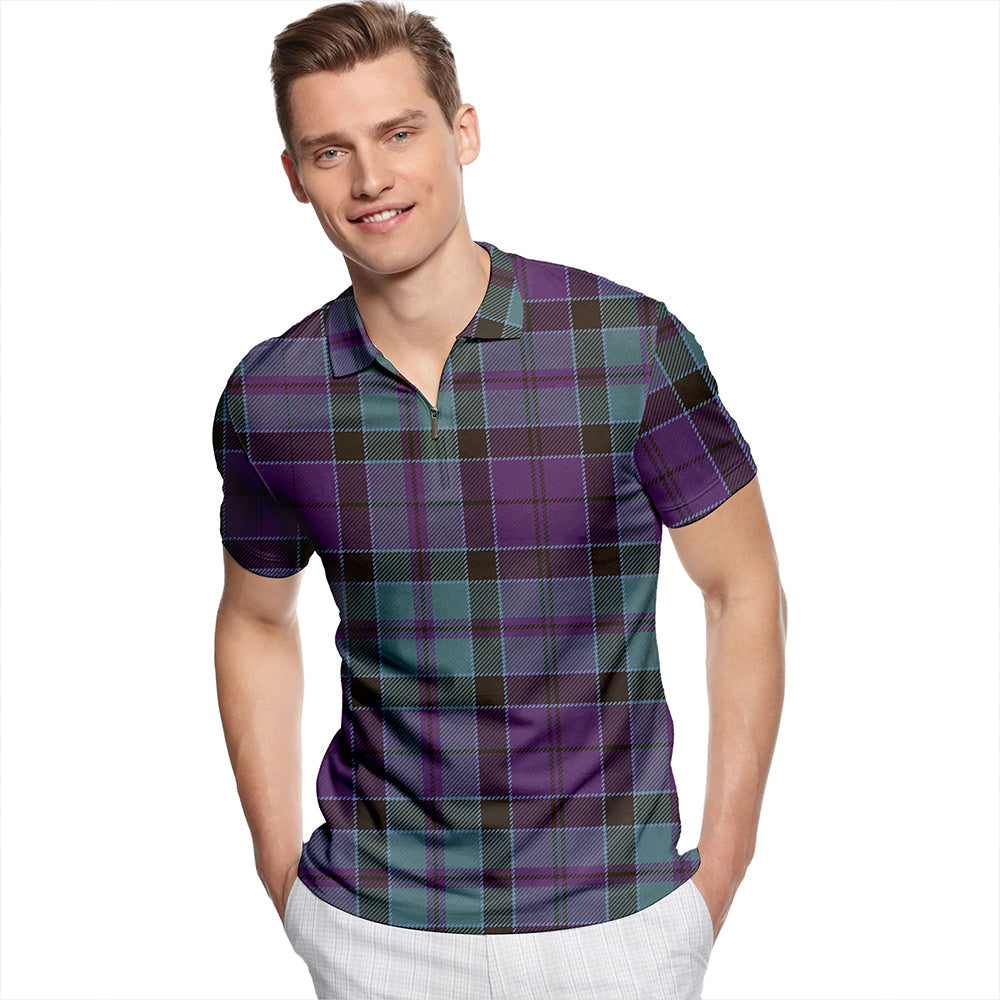 Hebridean Old District Weathered Tartan Classic Lapel Zip Short Sleeve Polo