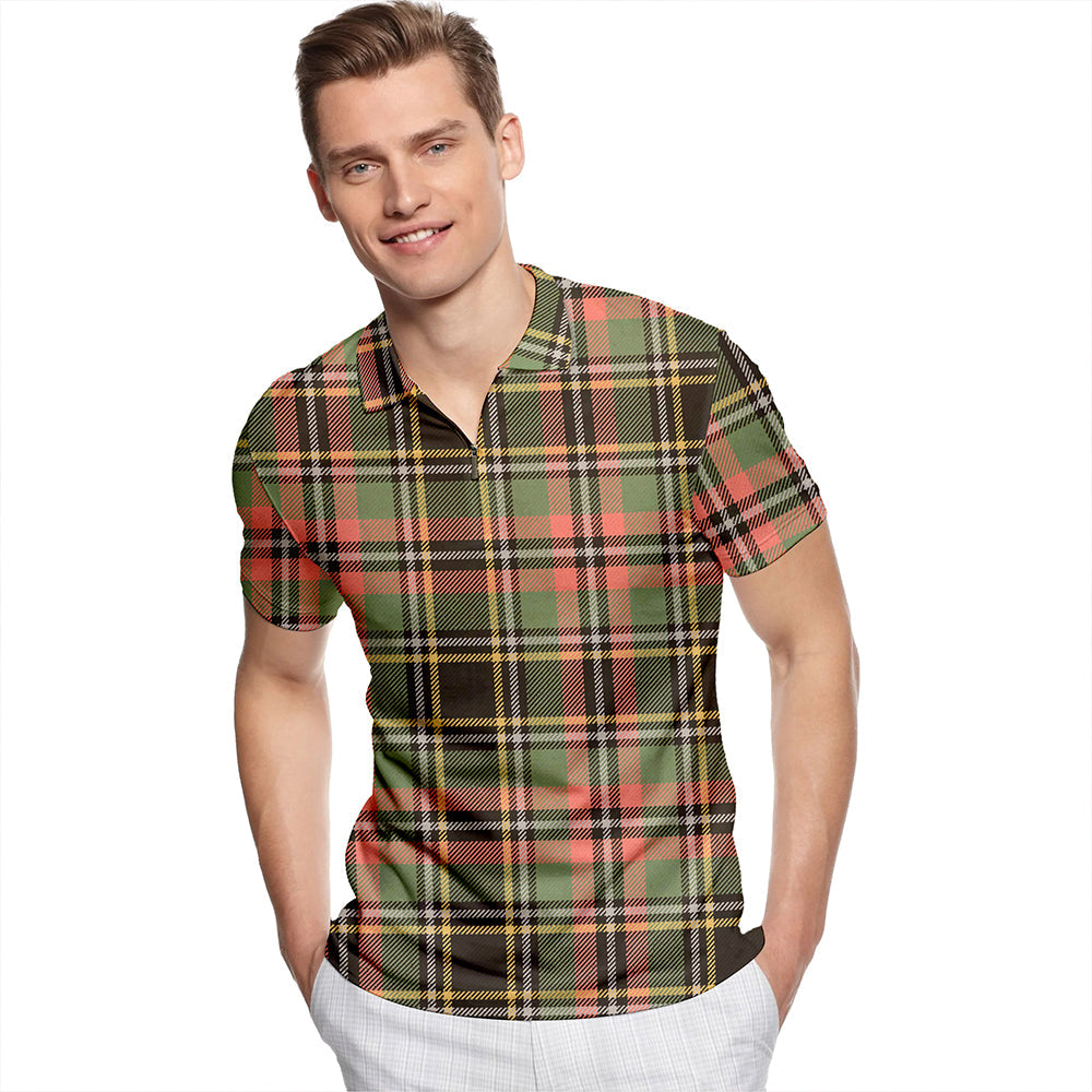 Hebrides Weathered Tartan Classic Lapel Zip Short Sleeve Polo