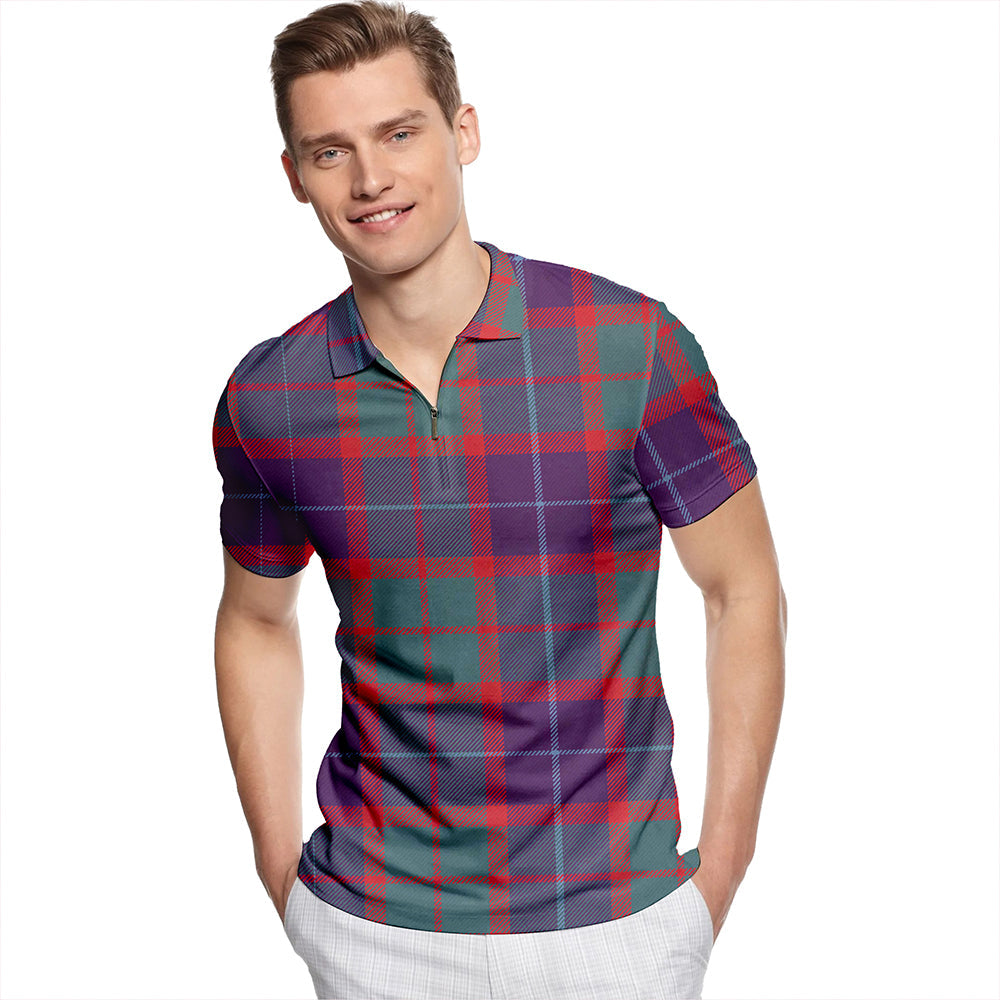 Hebrides #09 Weathered Tartan Classic Lapel Zip Short Sleeve Polo