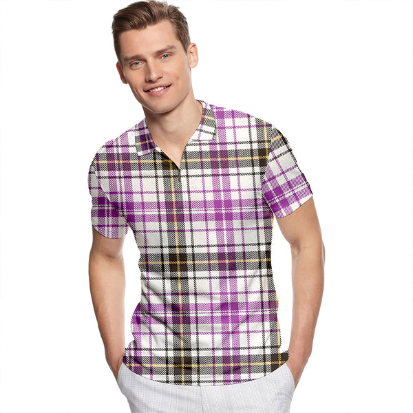 Henderson Dress Weathered Tartan Classic Lapel Zip Short Sleeve Polo