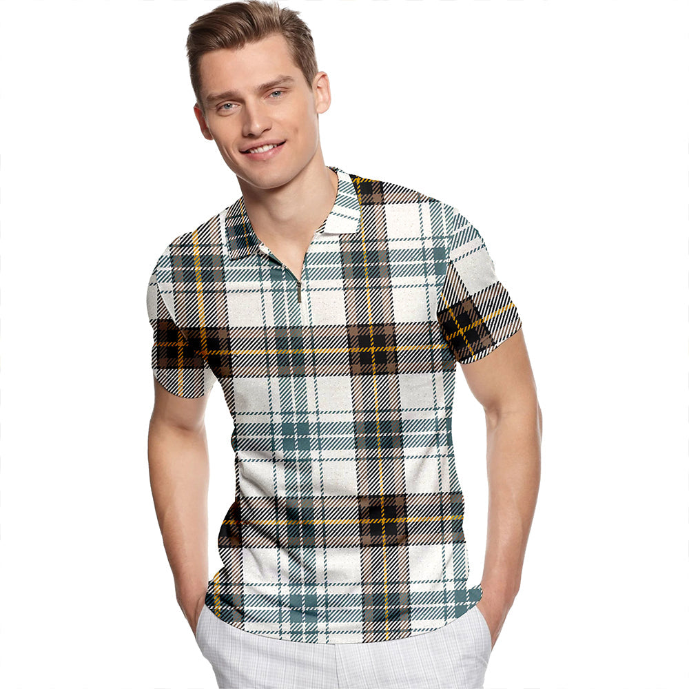 Henderson Dress #3 Weathered Tartan Classic Lapel Zip Short Sleeve Polo