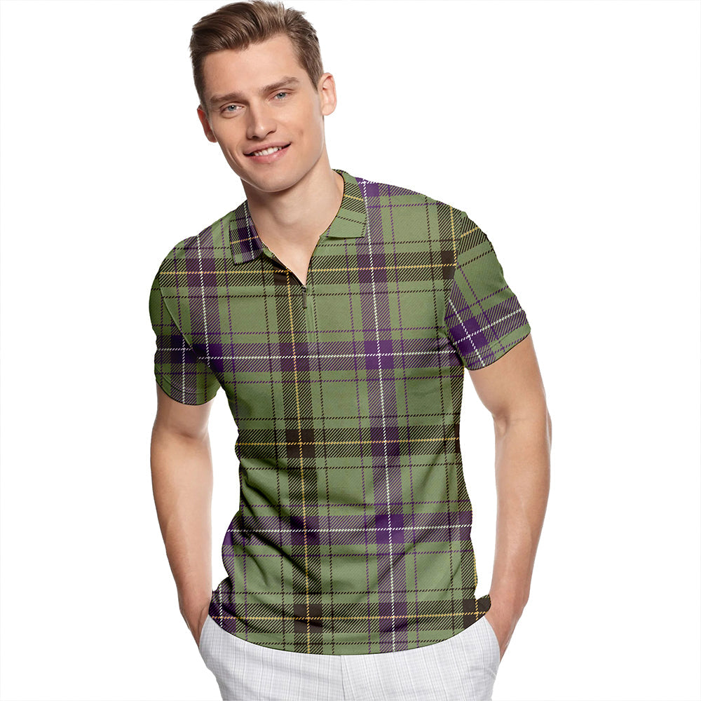 Henderson Weathered Tartan Classic Lapel Zip Short Sleeve Polo