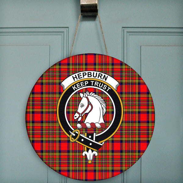 Hepburn Tartan Classic Crest Round Wooden Sign