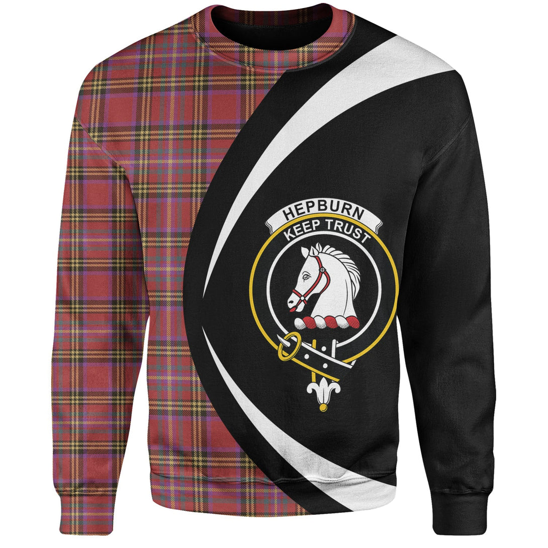 Hepburn Weathered Clan Badge Tartan Sweatshirt Circle Style Personalized