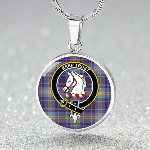 Hepburn #2 Weathered Clan Badge Tartan Classic Circle Necklace