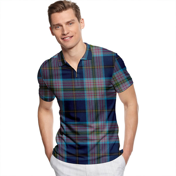 Heston Modern Tartan Classic Lapel Zip Short Sleeve Polo