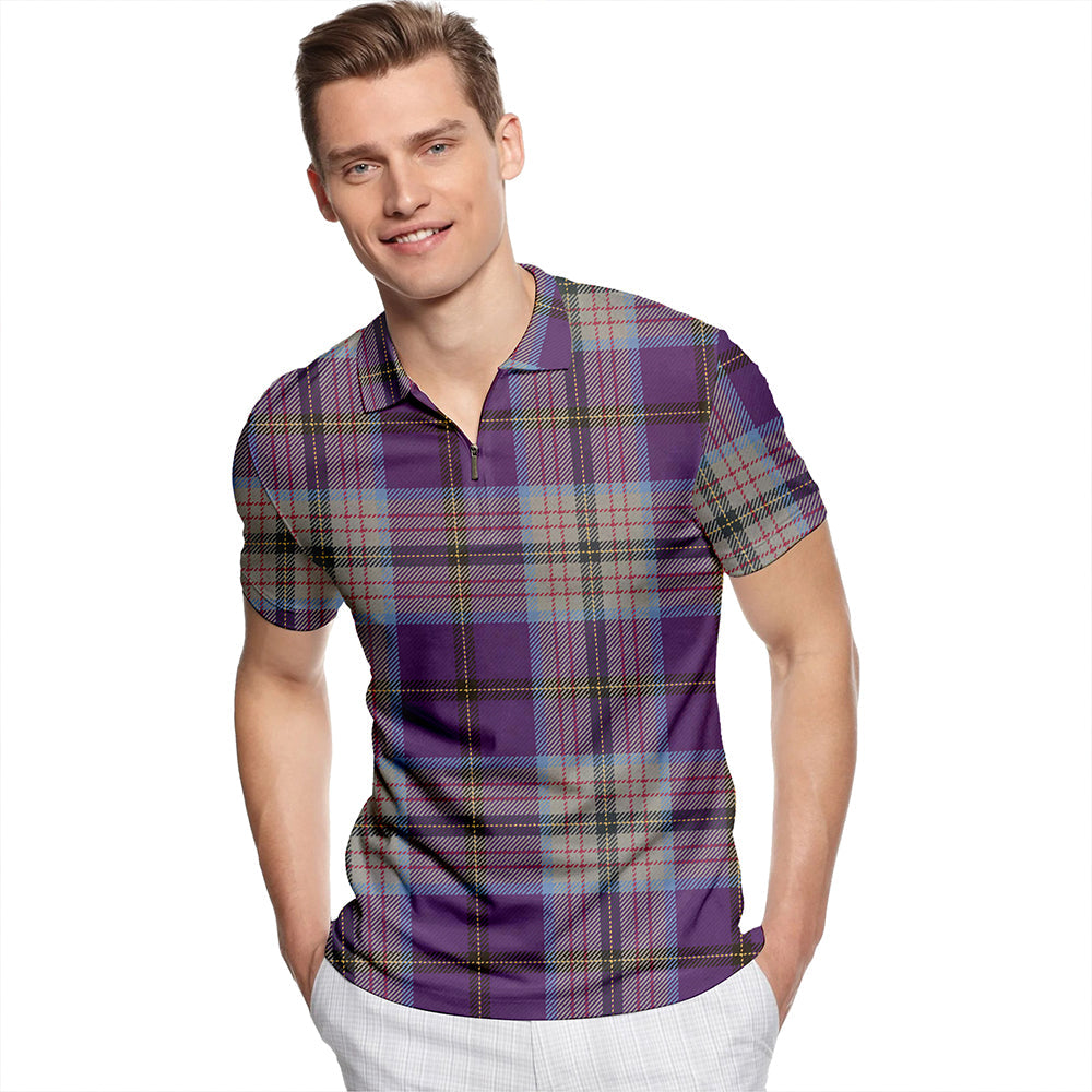 Heston Weathered Tartan Classic Lapel Zip Short Sleeve Polo