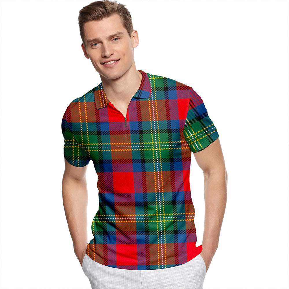 Hewitt Modern Tartan Classic Lapel Zip Short Sleeve Polo