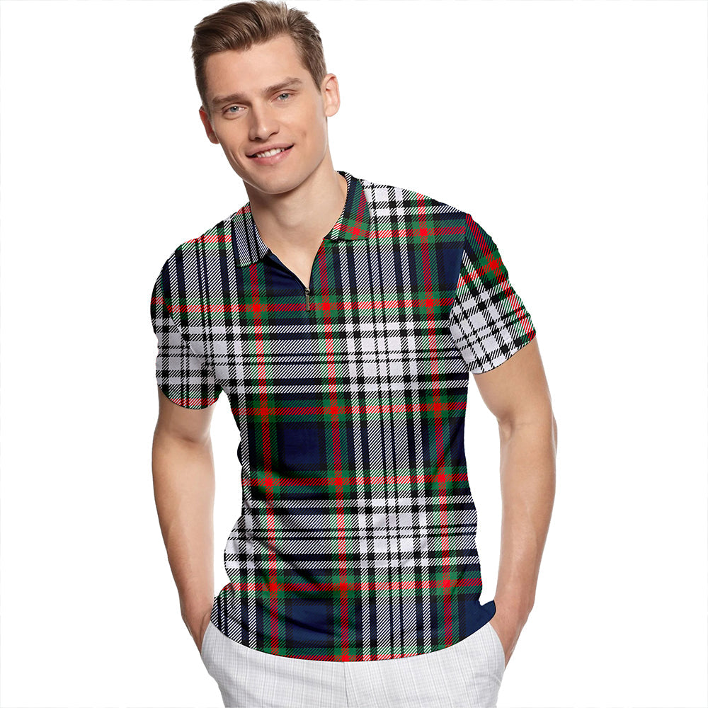 Highfield Dress Modern Tartan Classic Lapel Zip Short Sleeve Polo