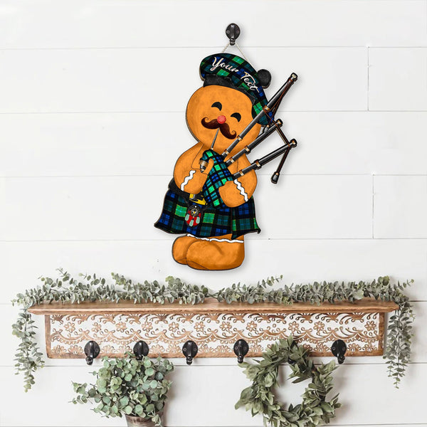 Hogarth Modern Crest Tartan Wooden Sign Gingerbread Bagpipe Personalized