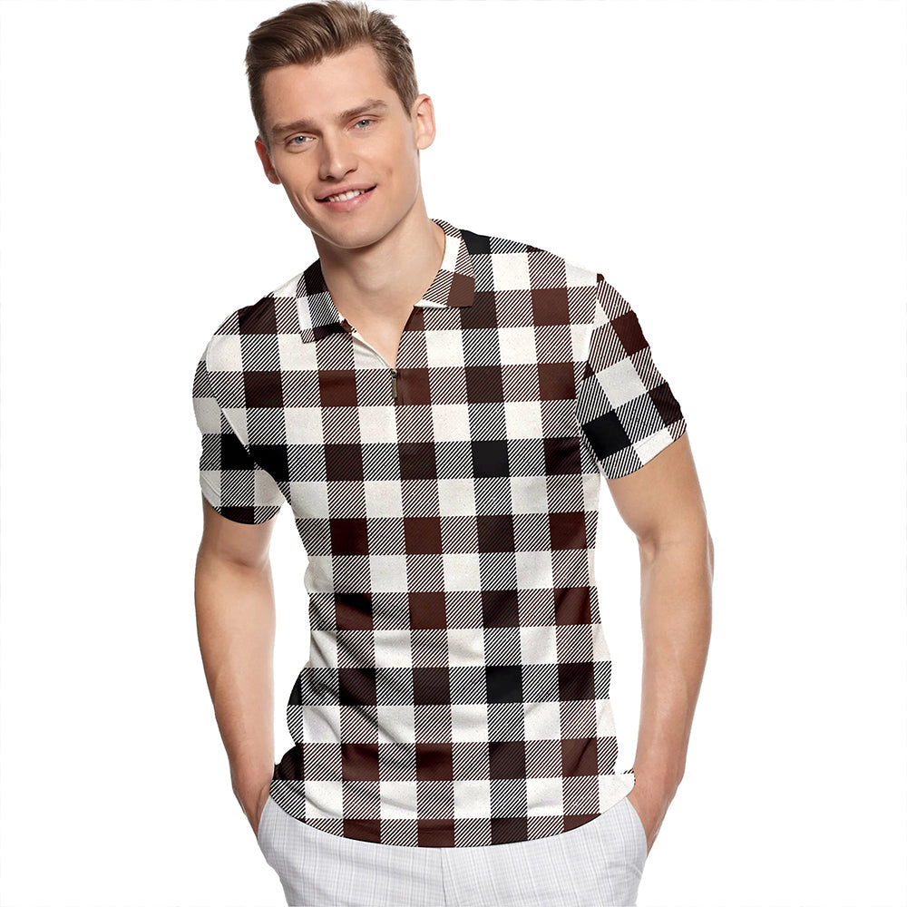 Hogg Modern Tartan Classic Lapel Zip Short Sleeve Polo