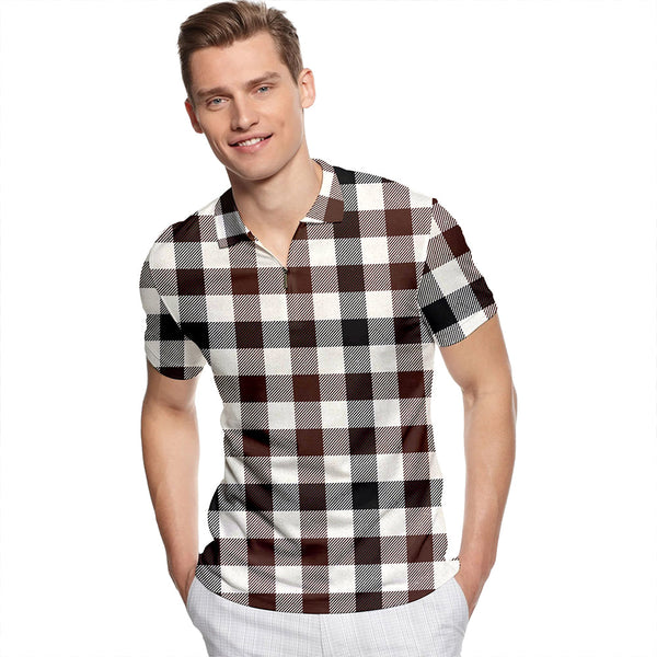 Hogg Modern Tartan Classic Lapel Zip Short Sleeve Polo