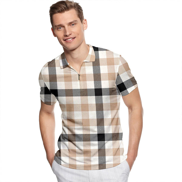 Hogg Weathered Tartan Classic Lapel Zip Short Sleeve Polo