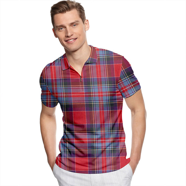 Holyrood Chair Weathered Tartan Classic Lapel Zip Short Sleeve Polo