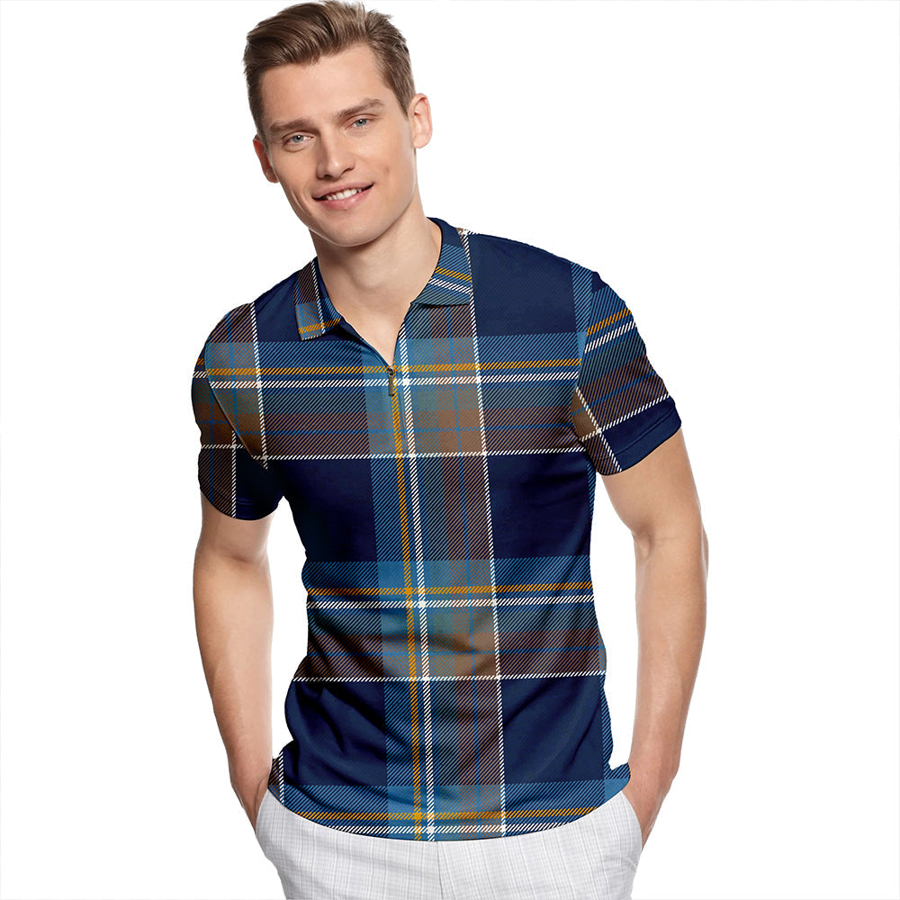 Holyrood Modern Tartan Classic Lapel Zip Short Sleeve Polo