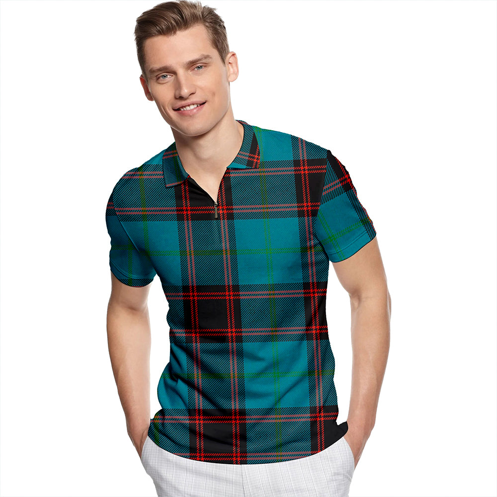 Home Ancient Tartan Classic Lapel Zip Short Sleeve Polo