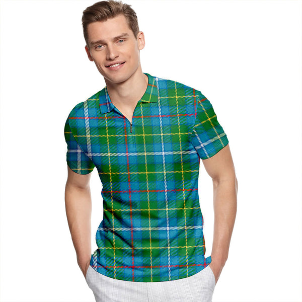 Hosey Ancient Tartan Classic Lapel Zip Short Sleeve Polo