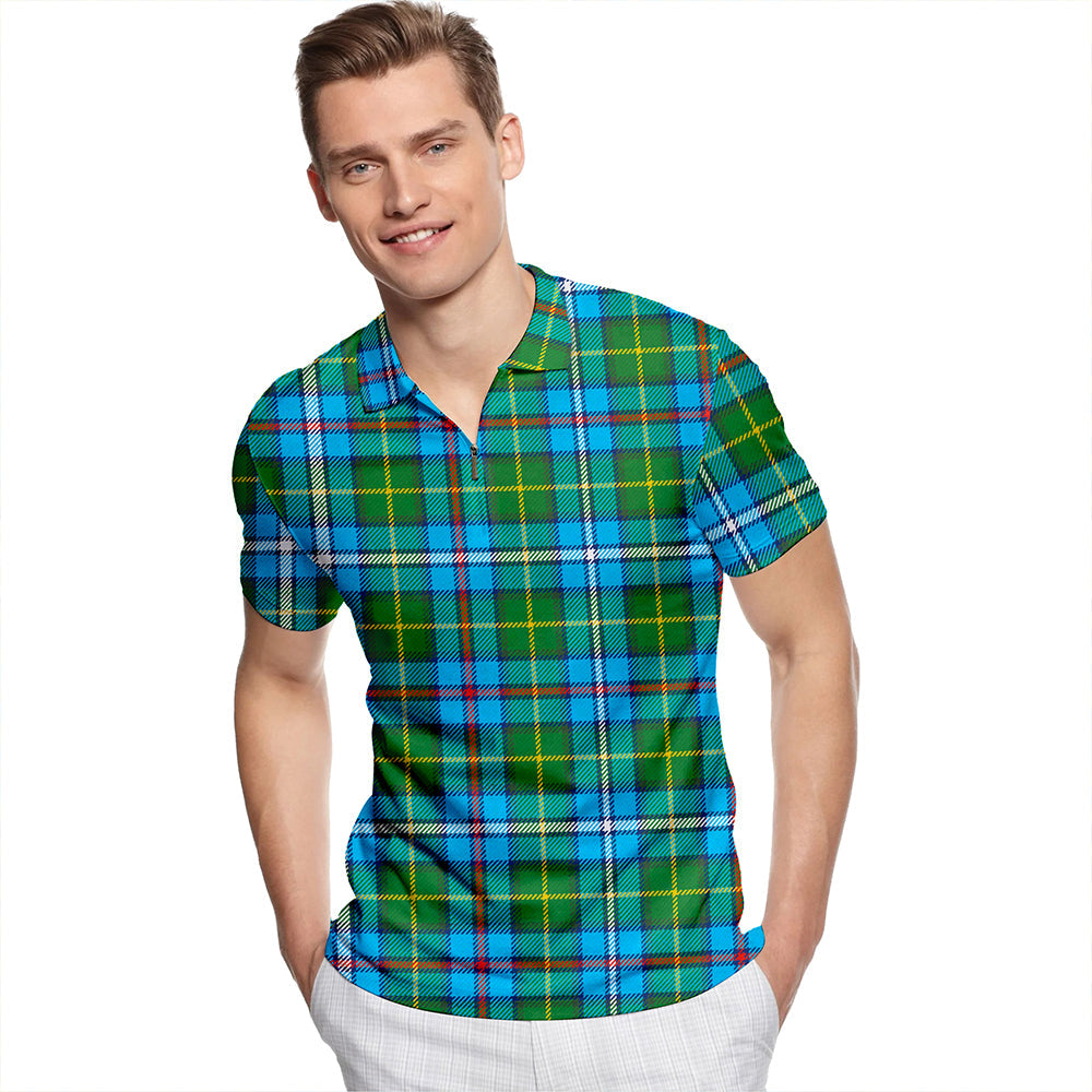 Hosey Modern Tartan Classic Lapel Zip Short Sleeve Polo