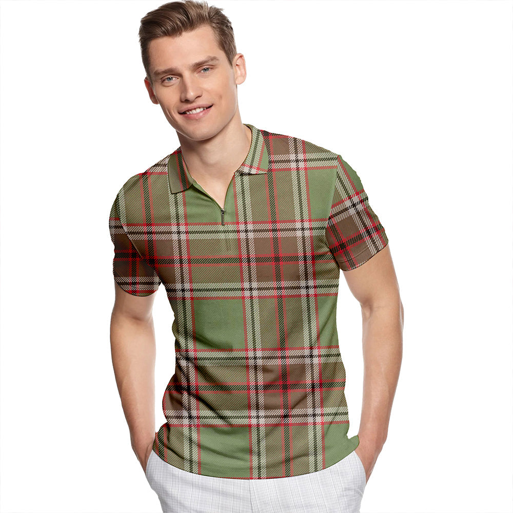 Humphries Weathered Tartan Classic Lapel Zip Short Sleeve Polo