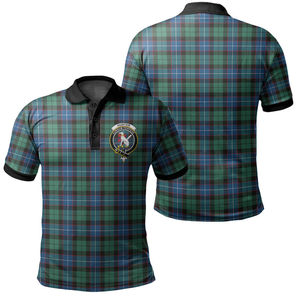 Hunter Ancient Tartan Crest Polo Shirt Black Neck 2 Style