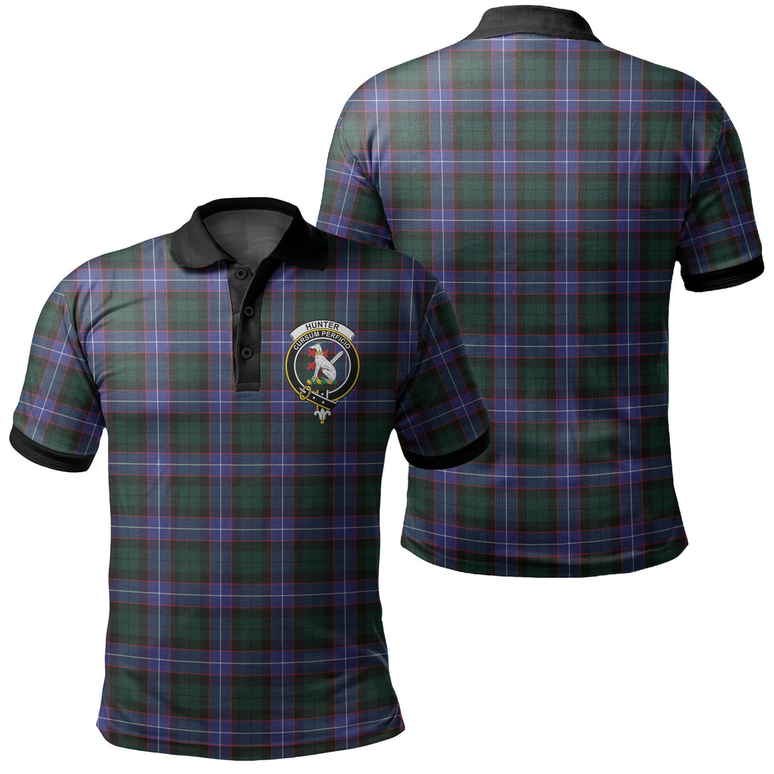 Hunter Modern Tartan Crest Polo Shirt Black Neck 2 Style