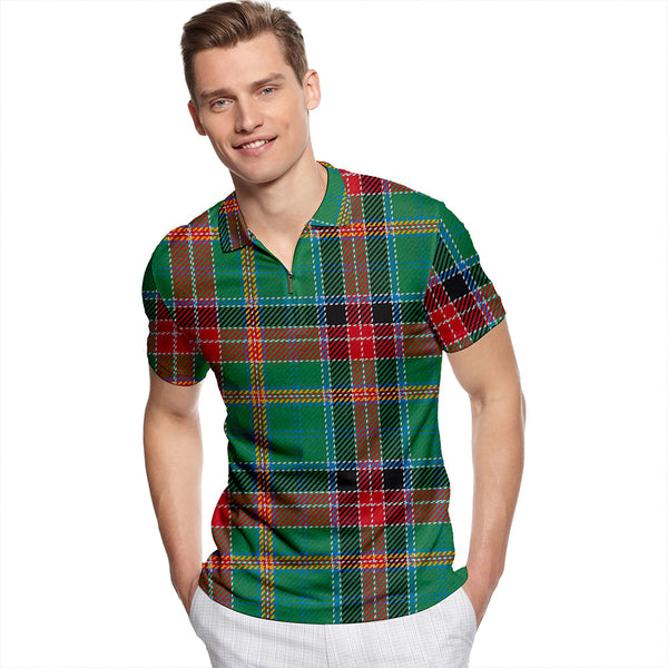 Hunter Old Modern Tartan Classic Lapel Zip Short Sleeve Polo