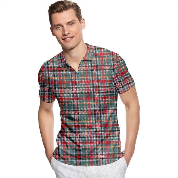 Hunter Old #3 Weathered Tartan Classic Lapel Zip Short Sleeve Polo