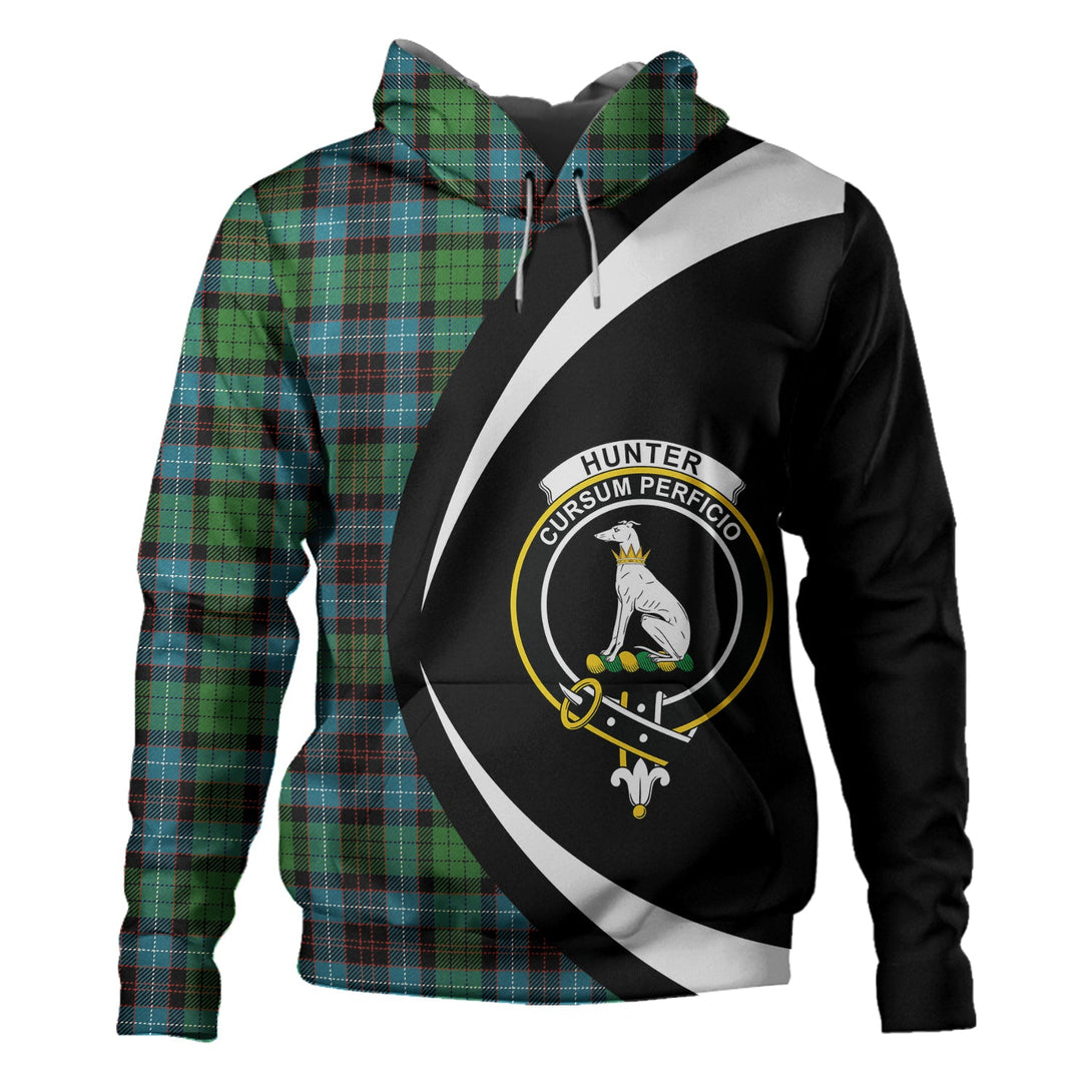 Hunter of Peebleshire Ancient Clan Badge Tartan Hoodie Circle Style