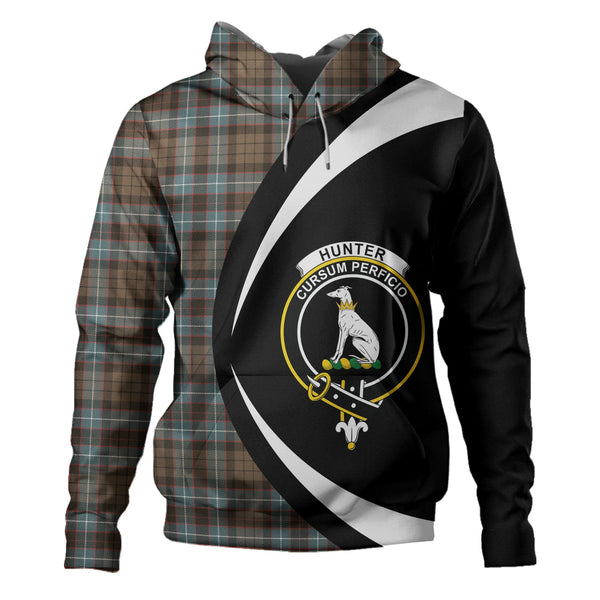 Hunter of Peebleshire Weathered Clan Badge Tartan Hoodie Circle Style