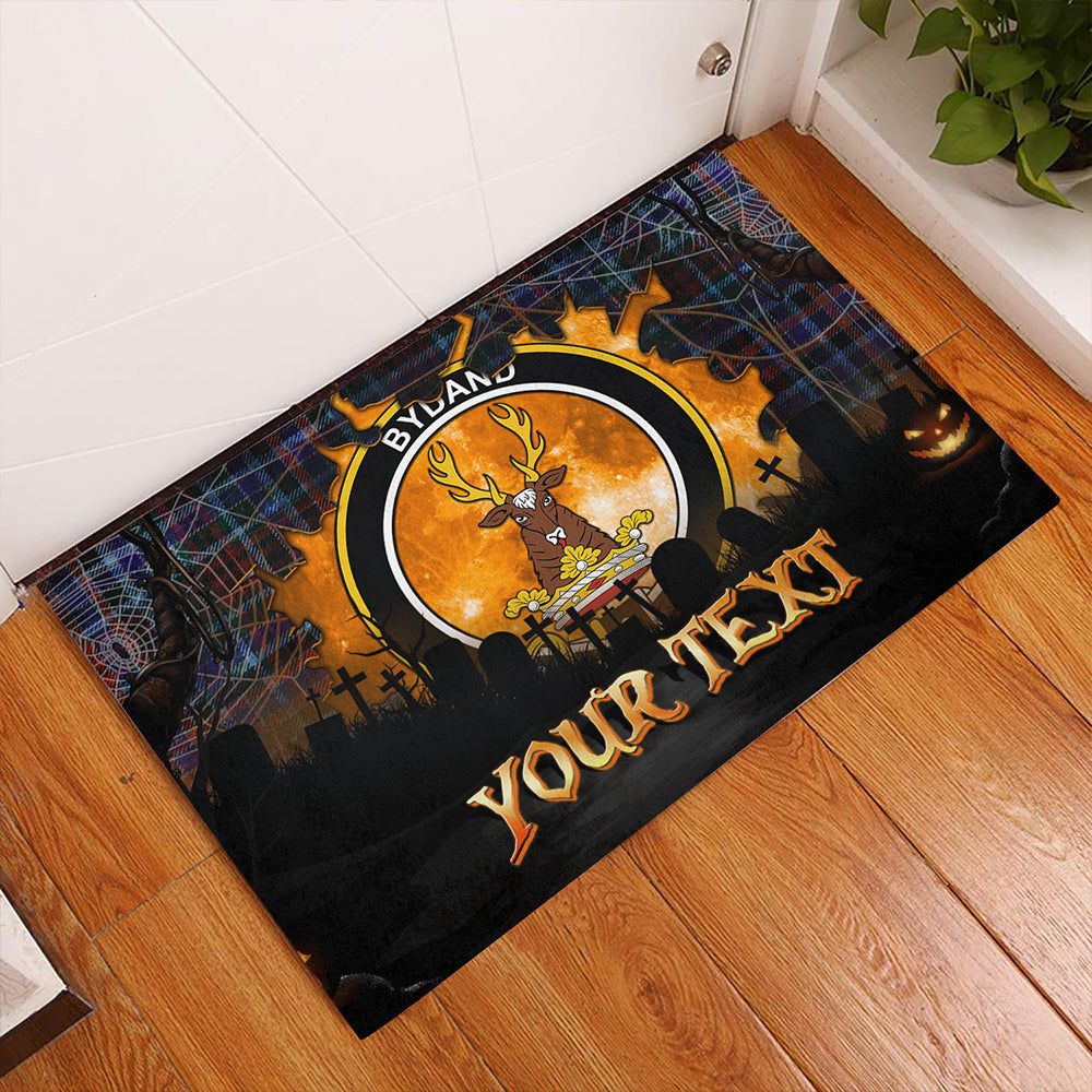 Huntly Modern Clan Badge Tartan Personalize Doormat Happy Halloween Style