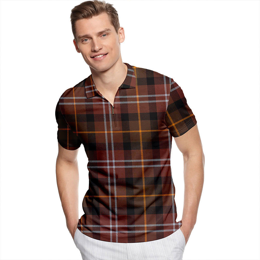 Huntly District #2 Modern Tartan Classic Lapel Zip Short Sleeve Polo