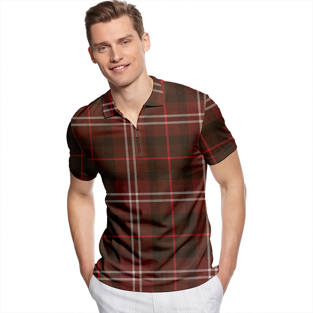 Huntly District #2 Weathered Tartan Classic Lapel Zip Short Sleeve Polo