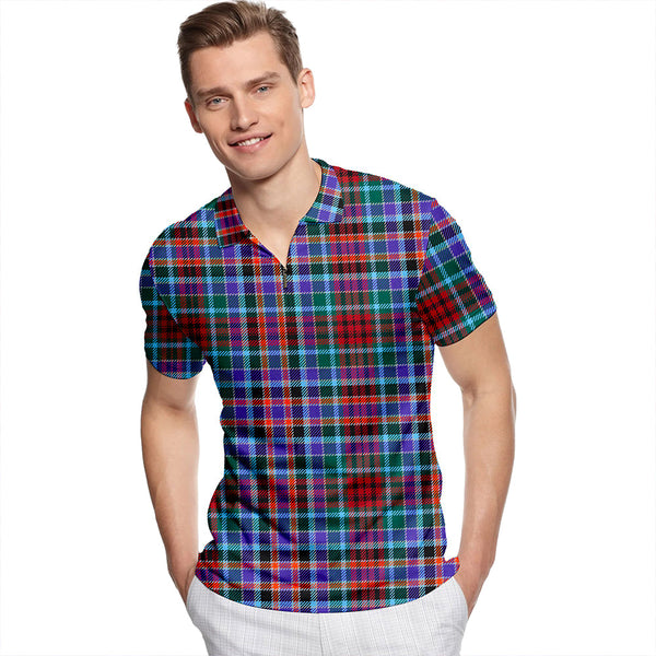 Huntly Modern Tartan Classic Lapel Zip Short Sleeve Polo