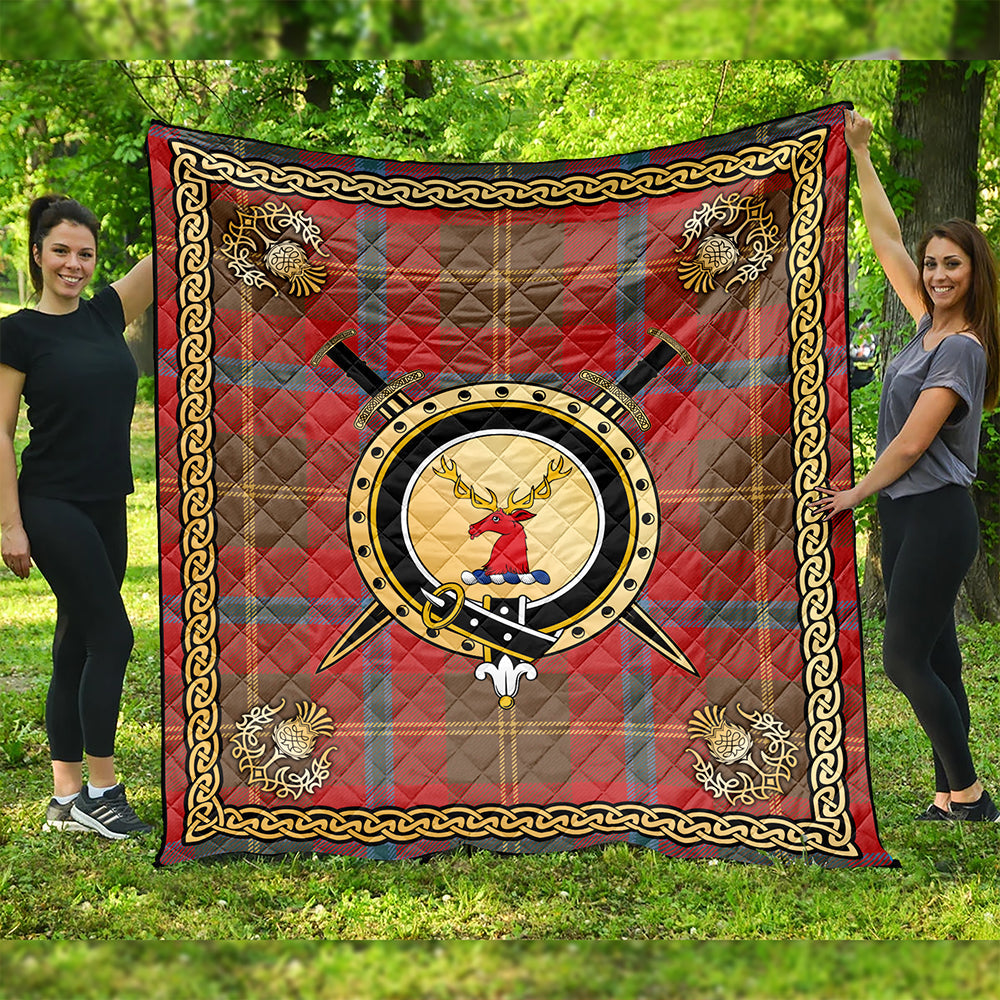 Hutcheson Weathered Clan Badge Tartan Premium Quilt Celtic Shield