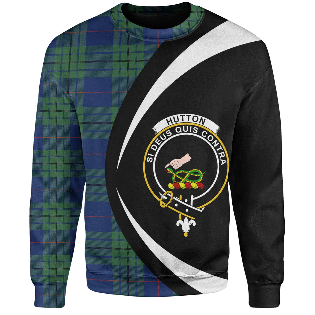 Hutton Modern Clan Badge Tartan Sweatshirt Circle Style Personalized