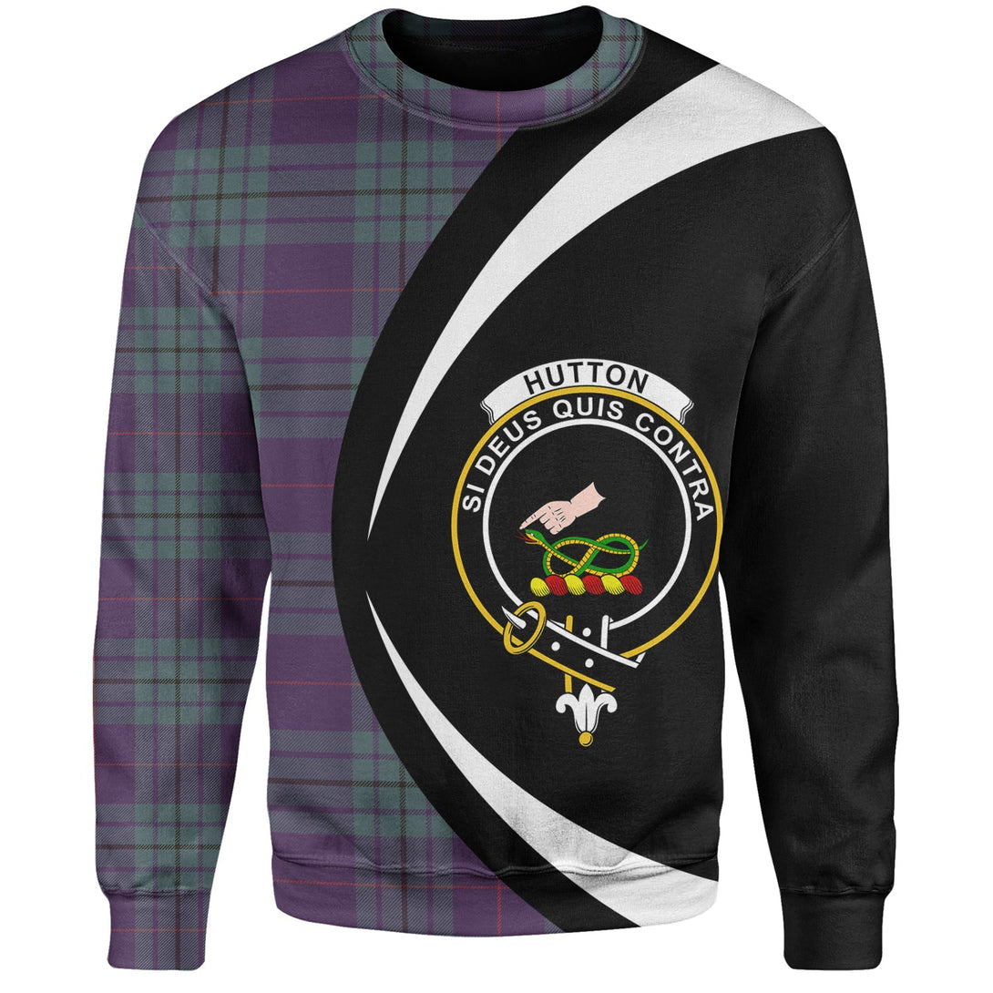 Hutton Weathered Clan Badge Tartan Sweatshirt Circle Style Personalized