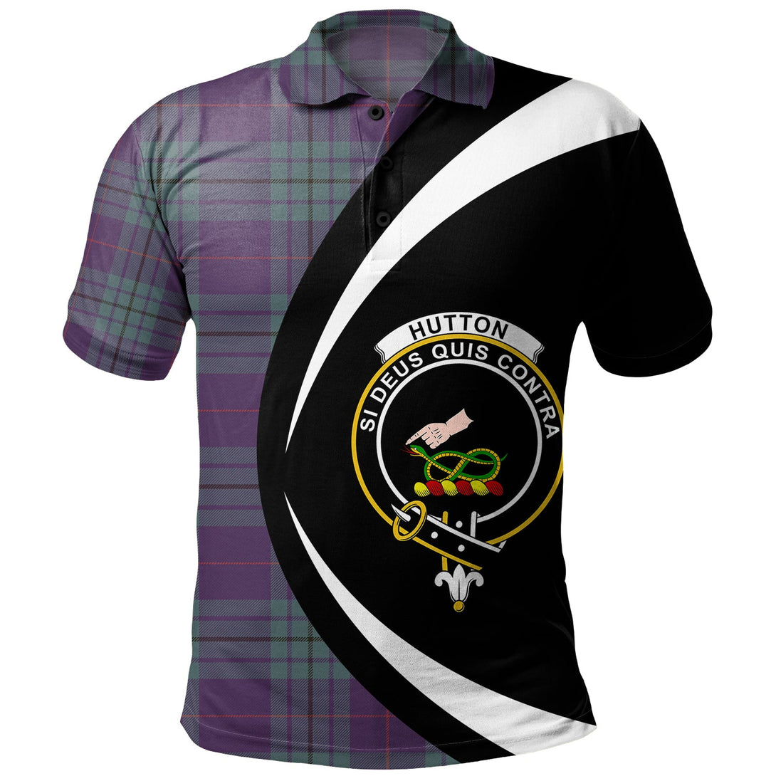 Hutton Weathered Clan Badge Tartan Polo Shirt Circle Style Personalized