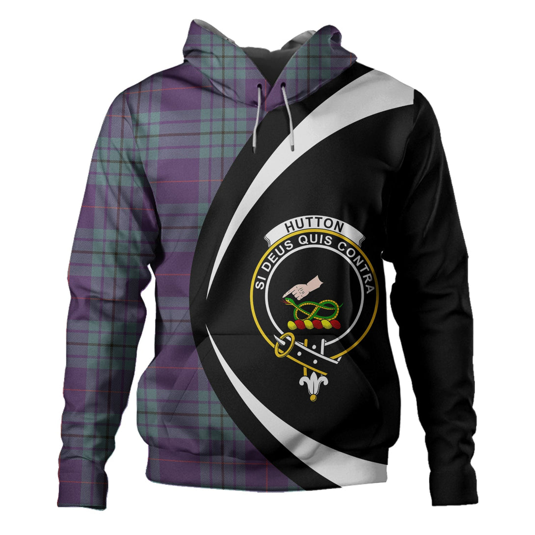 Hutton Weathered Clan Badge Tartan Hoodie Circle Style