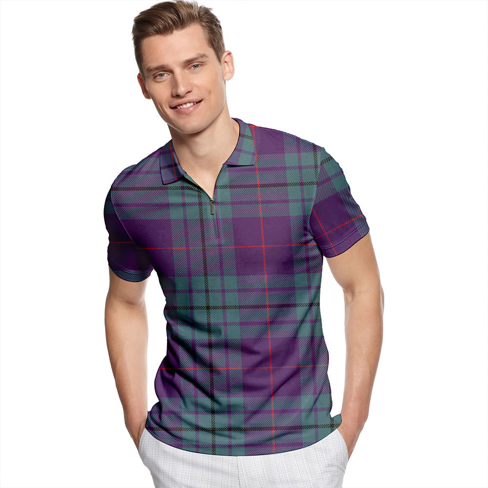 Hutton Weathered Tartan Classic Lapel Zip Short Sleeve Polo