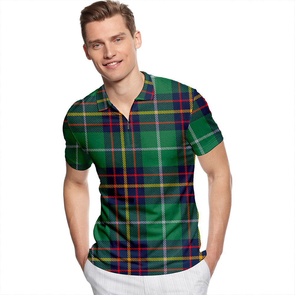 Inglis Modern Tartan Classic Lapel Zip Short Sleeve Polo