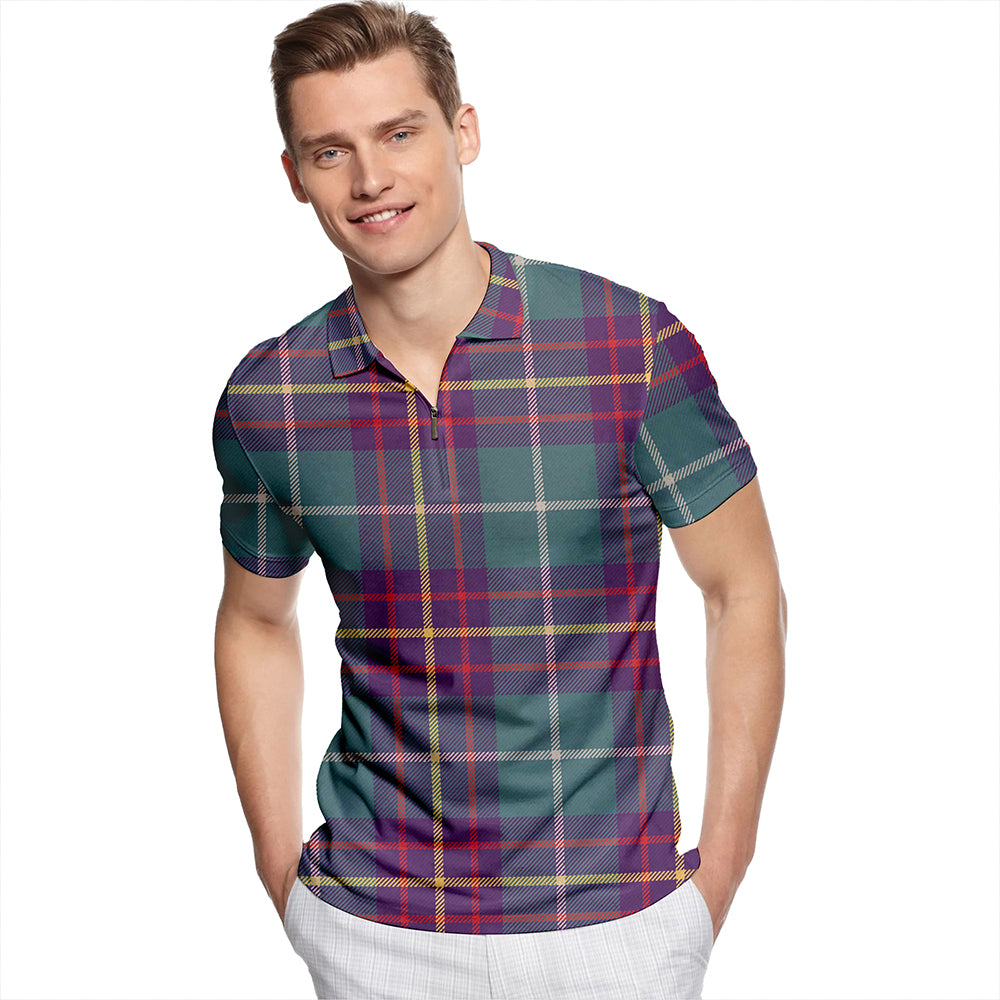 Inglis Weathered Tartan Classic Lapel Zip Short Sleeve Polo