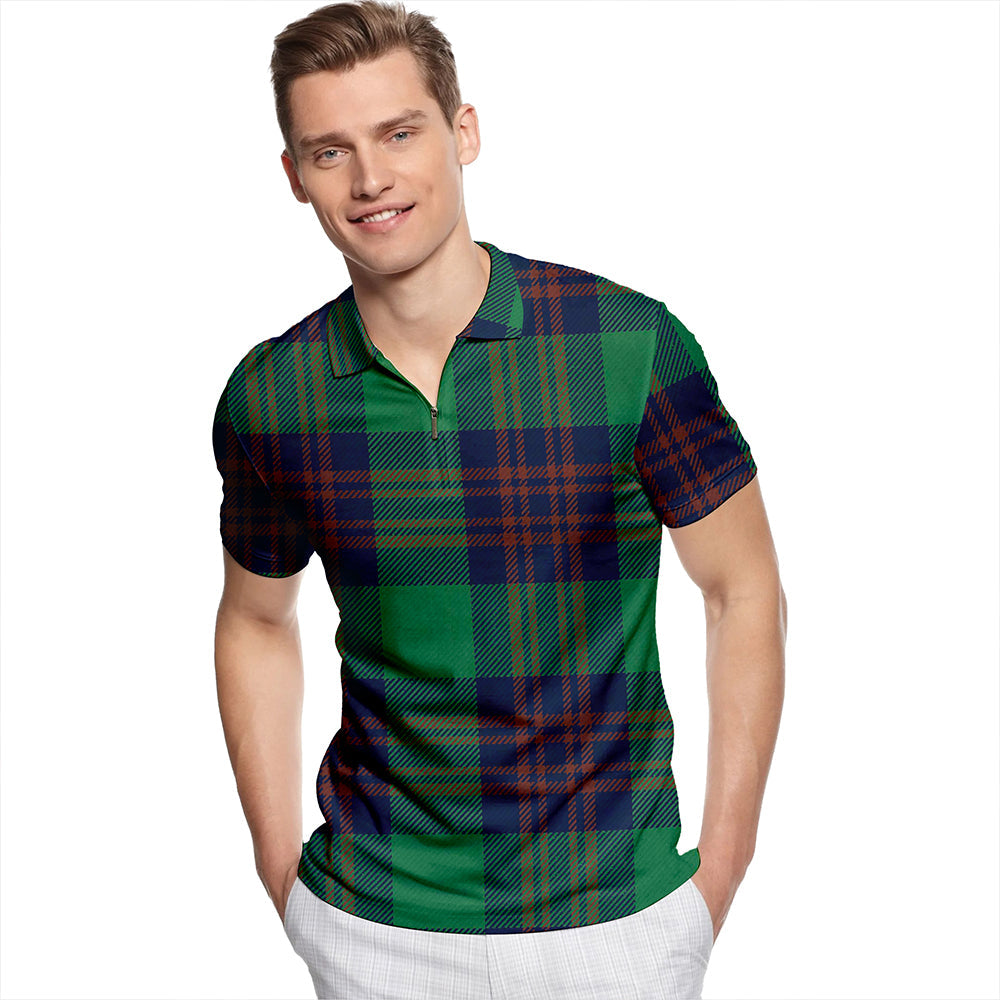 Inkster Modern Tartan Classic Lapel Zip Short Sleeve Polo