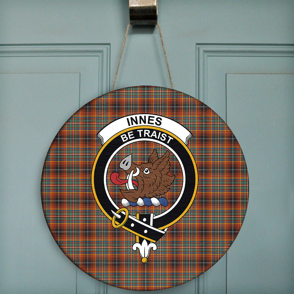 Innes Ancient Tartan Classic Crest Round Wooden Sign