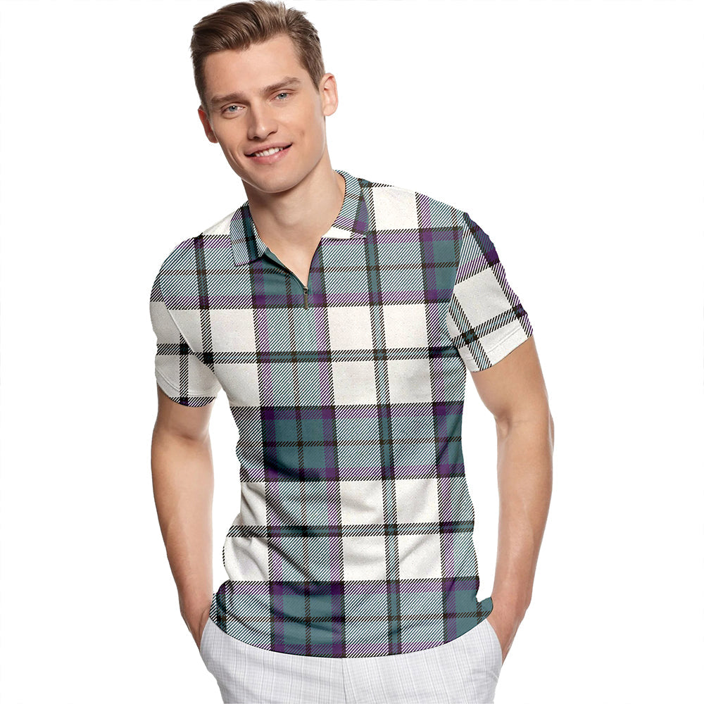 Innes Green Dress Weathered Tartan Classic Lapel Zip Short Sleeve Polo