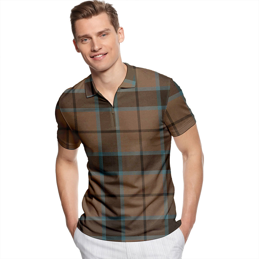 Innes Hunting Lyon Weathered Tartan Classic Lapel Zip Short Sleeve Polo