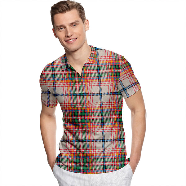 Innes Red Dress Ancient Tartan Classic Lapel Zip Short Sleeve Polo