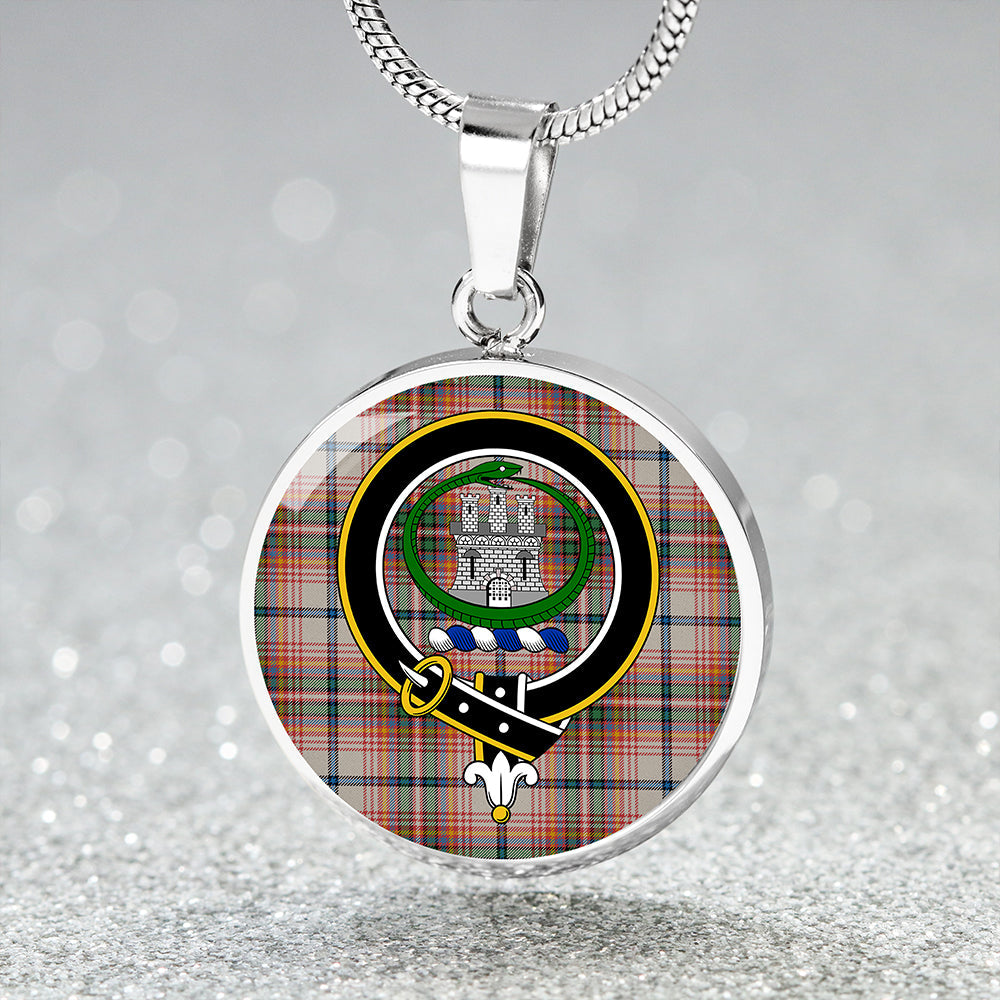 Innes Red Dress Ancient Clan Badge Tartan Classic Circle Necklace