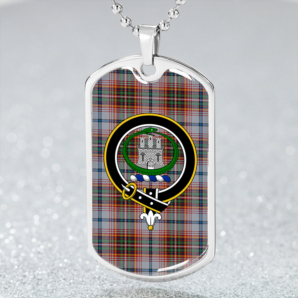 Innes Red Dress Weathered Clan Badge Classic Tartan Dog Tag Necklace