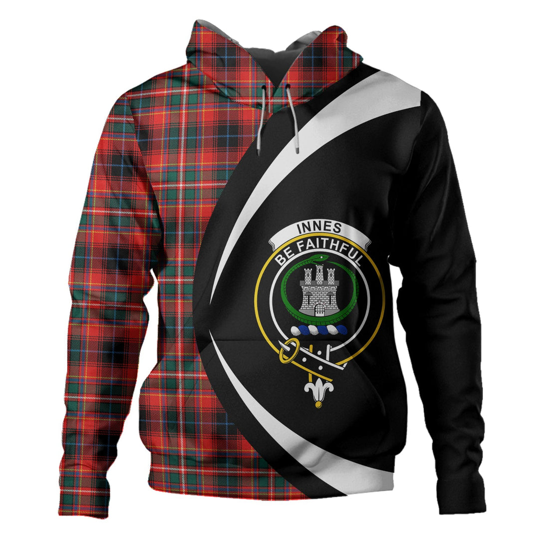 Innes Red Modern Clan Badge Tartan Hoodie Circle Style